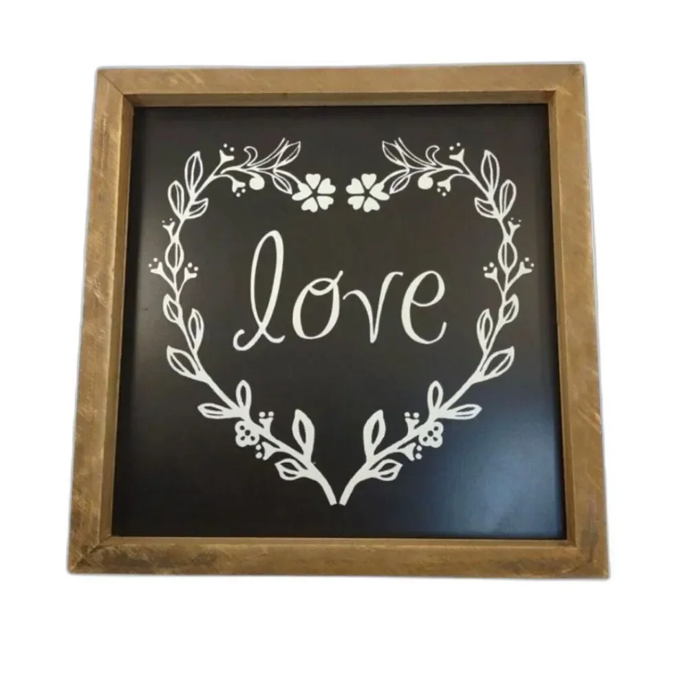 Love Heart Wooden Farmhouse Sign Floral 10.25 inches x 10.25 inches